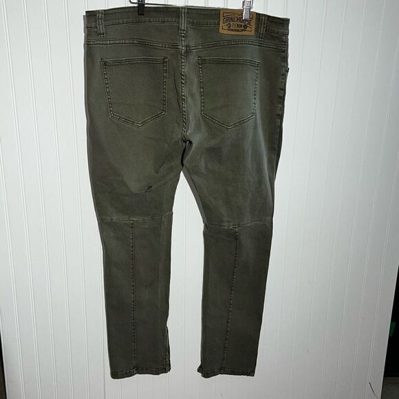 Grindhouse Jeans Men 40X34 Green Denim Distressed Ripped Stained Destroyed Zip - Picture 6 of 10